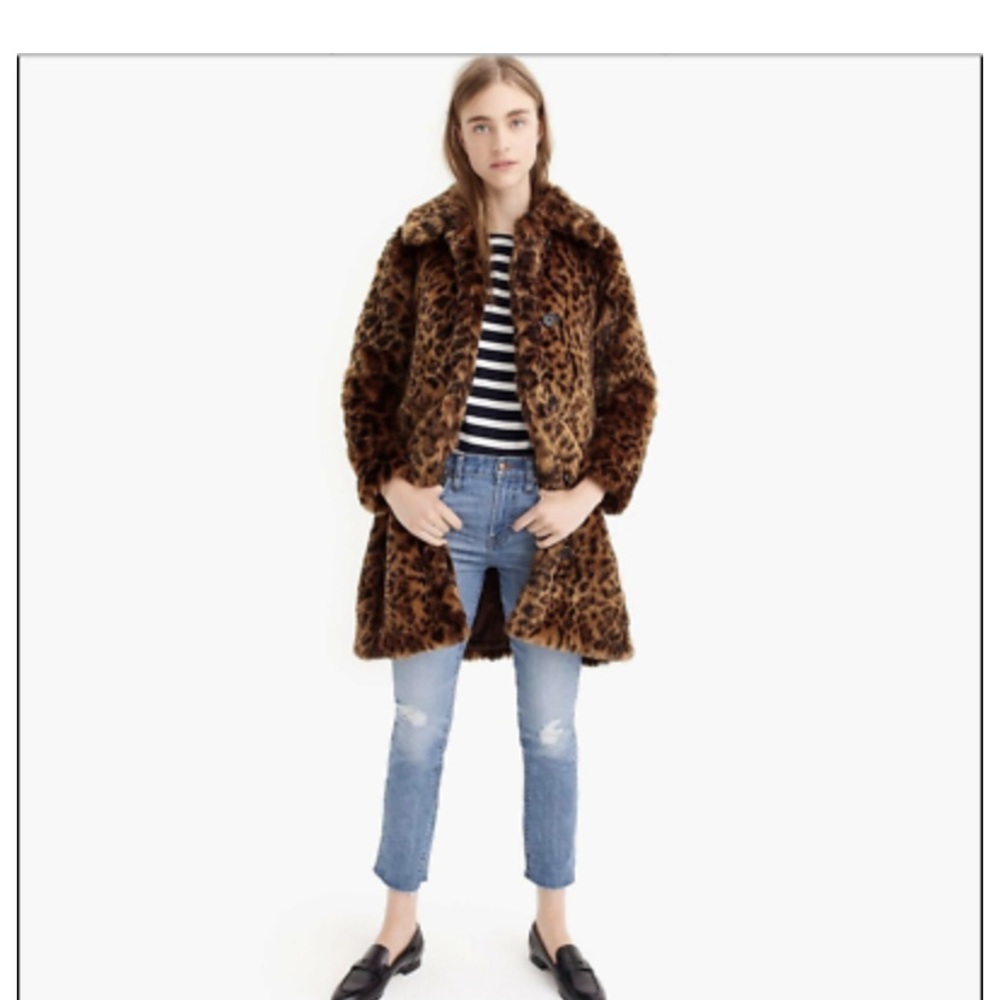 J.Crew Collection Faux fur Leopard Coat